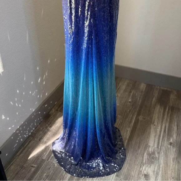 Vintage Tadashi Shoji Royal Blue Ombré Dress with Slight Train Size Small - Picture 4 of 7